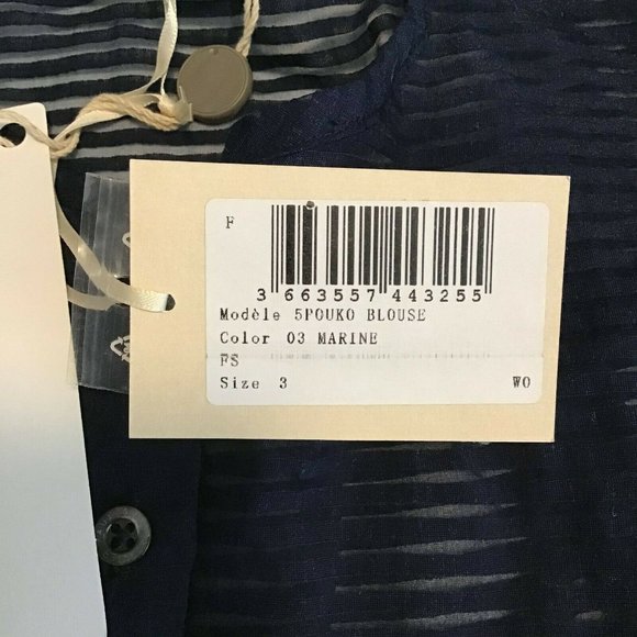 PAUL & JOE Sister Women's Blue Striped Mesh Front Button Blouse Top Size 3 L - Picture 10 of 11